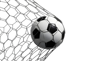 Soccer in the goal net isolated on white or transparent background. PNG, cut out