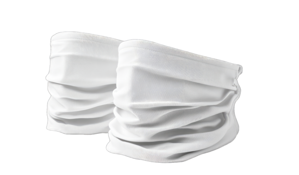 Two White Neck Gaiters Also Known As A Buff Or A Neck Warmer Isolated On A Transparent Background Ready For Customization