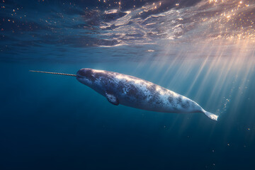 Fototapeta premium A narwhal swimming gracefully beneath the ocean surface.