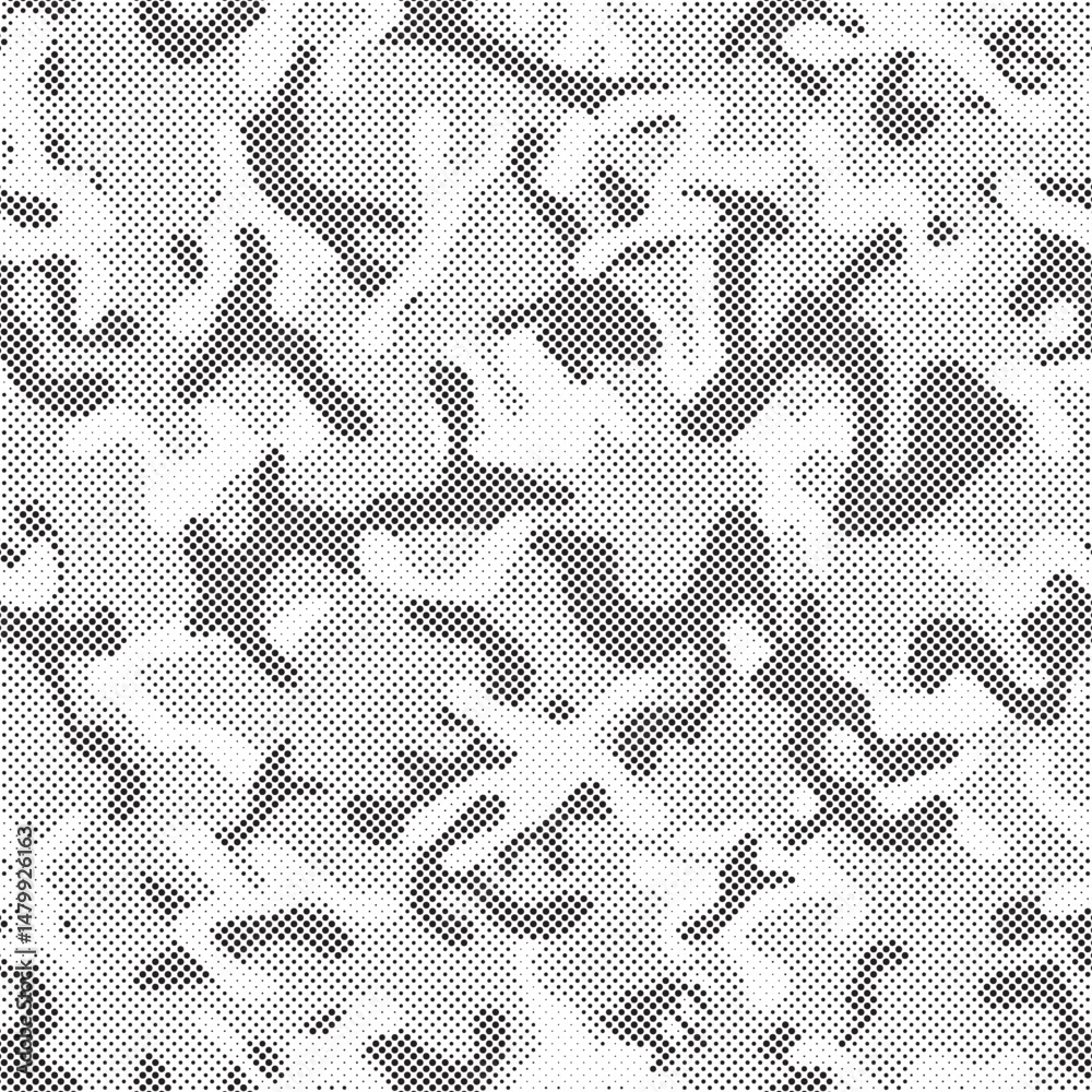 Leinwandbilder Abstract halftone seamless camouflage pattern. Repeating digital dotted hexagonal camo military texture background. Abstract modern fabric textile ornament. Vector illustration.
