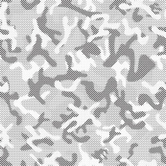Abstract halftone seamless camouflage pattern. Repeating digital dotted hexagonal camo military texture background. Abstract modern fabric textile ornament. Vector illustration.