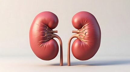 A detailed 3D illustration of human kidneys, showcasing their anatomical structure and features.