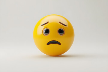 Fototapeta premium Sad yellow emoji expressing feelings of disappointment on a neutral background