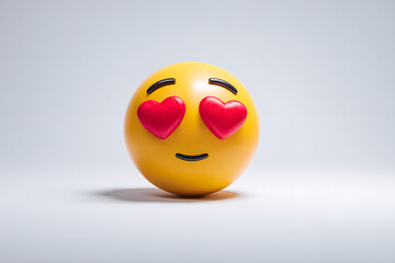 Fototapeta premium Smiling yellow emoji with heart-shaped eyes and a gentle expression on a clean background