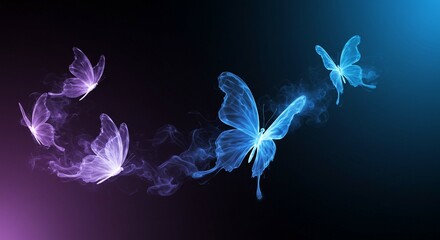 Abstract Colorful Butterflies in Smoke Glowing Wings Fantasy Art Digital Design