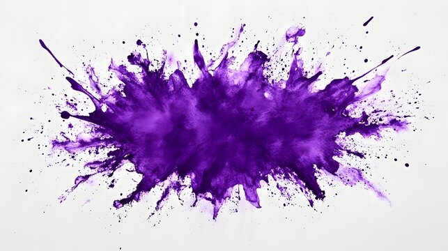 Abstract purple paint splatter on a light background.