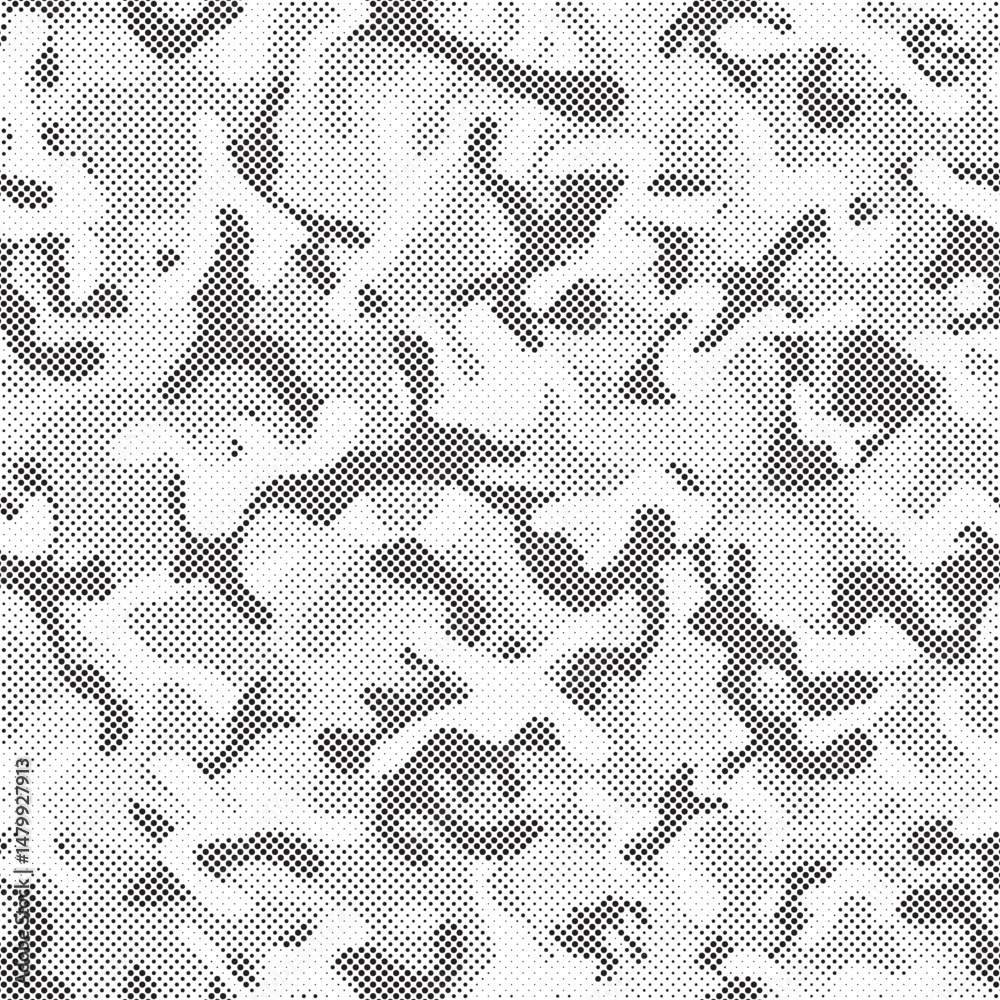 Aufkleber Abstract halftone seamless camouflage pattern. Repeating digital dotted hexagonal camo military texture background. Abstract modern fabric textile ornament. Vector illustration.