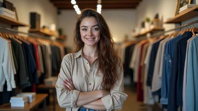 Confident Young Female Entrepreneur in Boutique &mdash; Empowered Small Business Owner in Fashion Retail
