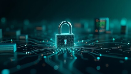 AI Cybersecurity Concept – Digital Lock and Hacking Threat in Modern Computer Systems