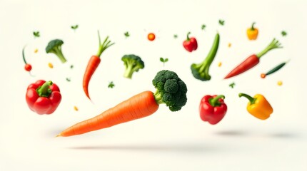 Colorful arrangement of fresh vegetables including carrots, peppers, and broccoli, showcasing their freshness and vibrancy.