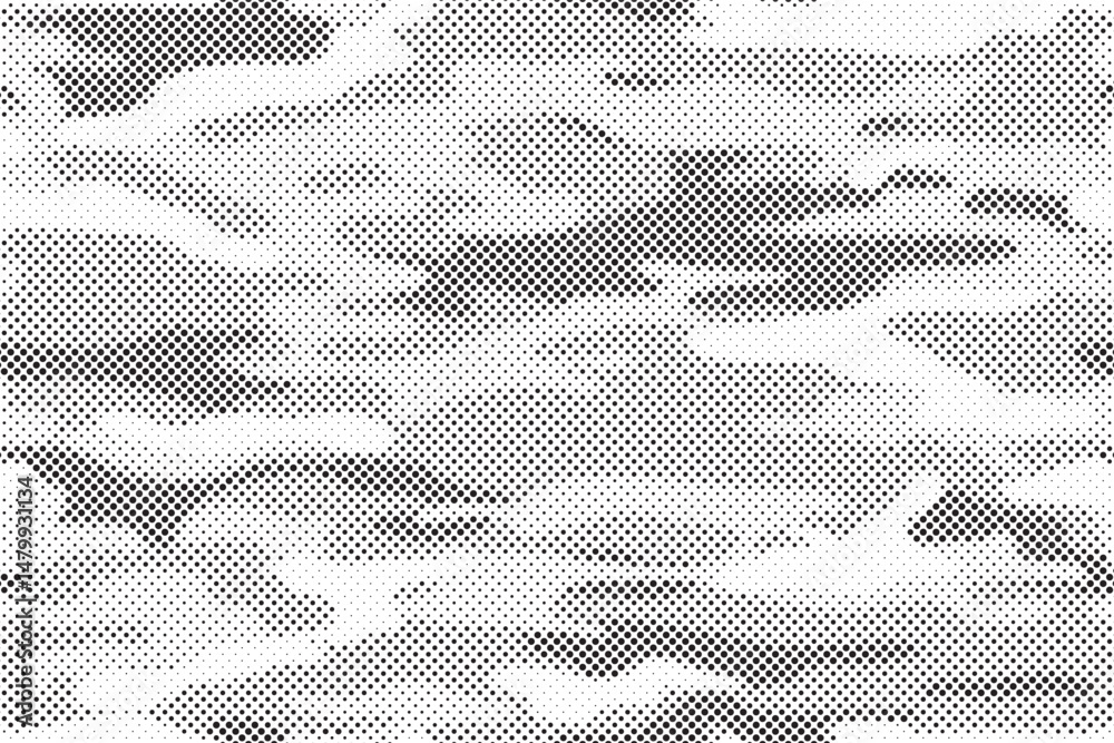 Poster Abstract halftone seamless camouflage pattern. Repeating digital dotted hexagonal camo military texture background. Abstract modern fabric textile ornament. Vector illustration.