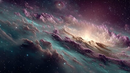 Fototapeta premium Vibrant cosmic nebula in deep space galaxy celestial scene astrophotography environment expanse viewpoint