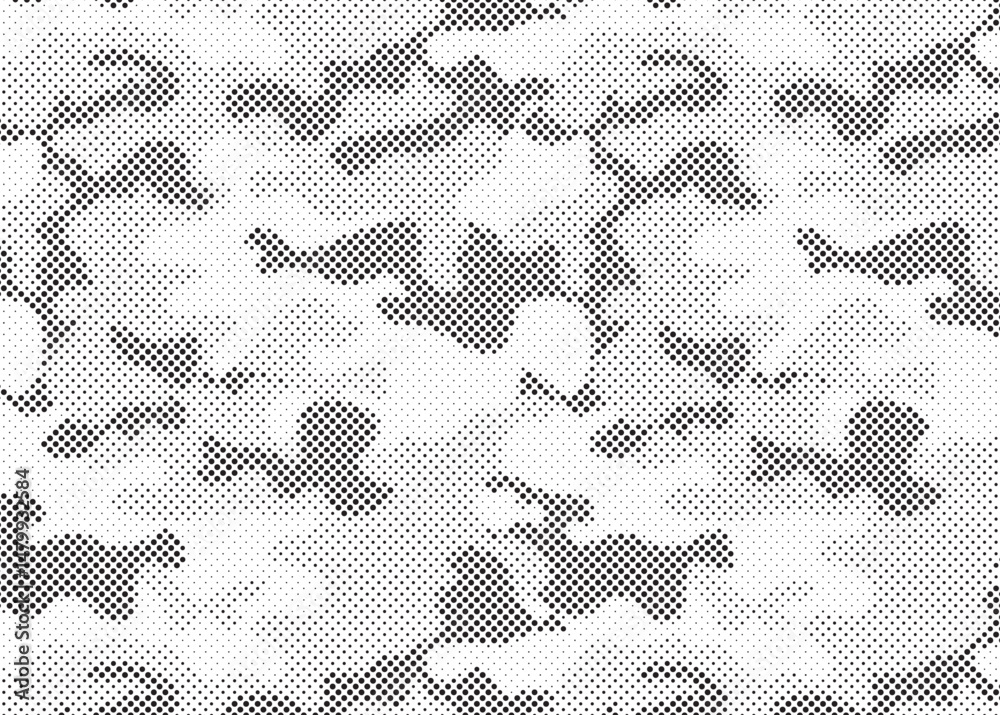 Poster Abstract halftone seamless camouflage pattern. Repeating digital dotted hexagonal camo military texture background. Abstract modern fabric textile ornament. Vector illustration.