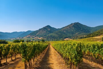 Fototapeta premium Panoramic view of vineyard in late summer