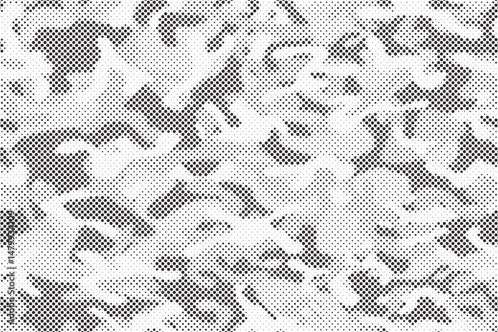 Fototapete Abstract halftone seamless camouflage pattern. Repeating digital dotted hexagonal camo military texture background. Abstract modern fabric textile ornament. Vector illustration.