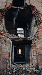 ruined street and destroyed houses the city war in Ukraine