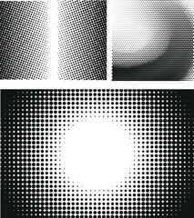 Black and white dotted halftone background.