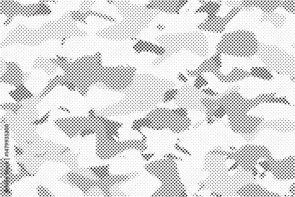 Fototapete Abstract halftone seamless camouflage pattern. Repeating digital dotted hexagonal camo military texture background. Abstract modern fabric textile ornament. Vector illustration.