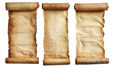 Three Aged Scrolls On A Transparent Background The Scrolls Are Rolled Up At The Top And Bottom And Have A Vintage Parchment Look They Are Perfect For Adding An Antique Or Historical Feel To Any Projec