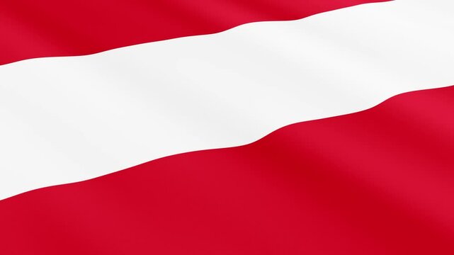 Austria Flag Waving Gently in the Wind, Close-Up Full-Frame Perspective, Soft Fabric Texture, Slow Motion, Natural Movement, Waving Flag Background