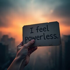 Powerful expression of climate anxiety against a dramatic sunset backdrop showcasing urban landscapes and emotional turmoil