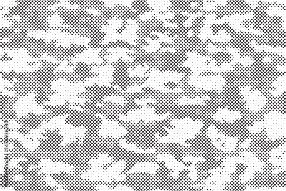 Poster Abstract halftone seamless camouflage pattern. Repeating digital dotted hexagonal camo military texture background. Abstract modern fabric textile ornament. Vector illustration.