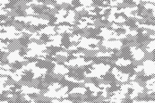 Abstract halftone seamless camouflage pattern. Repeating digital dotted hexagonal camo military texture background. Abstract modern fabric textile ornament. Vector illustration.
