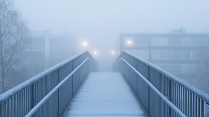 Foggy bridge over cityscape
