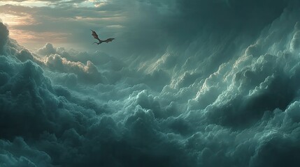 Obraz premium Dragon soars through stormy skies in fantasy world captivating art scene dramatic environment aerial view