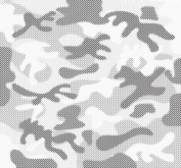 Fototapeta premium Abstract halftone seamless camouflage pattern. Repeating digital dotted hexagonal camo military texture background. Abstract modern fabric textile ornament. Vector illustration.