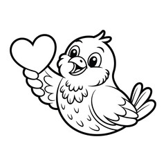 Fototapeta premium Chubby bird holding heart Coloring Page, Silhouette, Vector, Illustration, Icon, Logo, White Background.