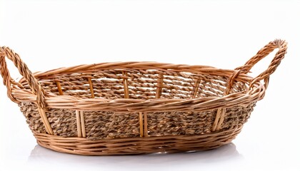 Fototapeta premium wicker basket with handle isolated on white background
