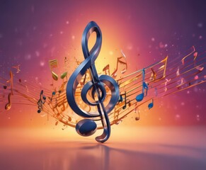 Vibrant, swirling music notes on a bright background,  audio,  dynamic