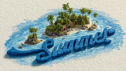 Fototapeta premium Tropical island with beach huts and 