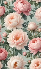 Soft watercolor roses & peonies, vintage floral design  , rose illustration, peony illustration, red