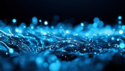 Abstract blue network, glowing particles