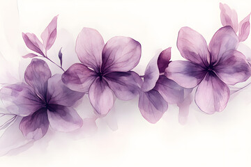 Obraz premium A white background serves as the setting for a hand-drawn watercolor illustration of a set of lilac flowers