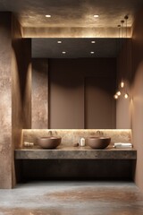 Elegant bathroom interior featuring double sinks and modern lighting design in a minimalist style showcasing luxury and comfort