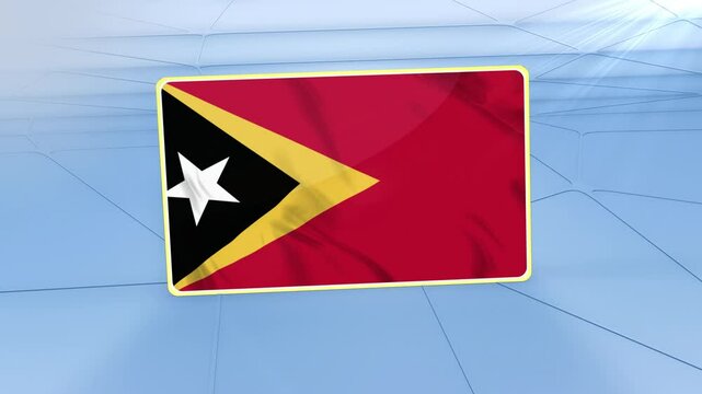East Timor National Flag 3D Render, Realistic Waving Animation on Abstract Blue Geometric Background - Powered by Adobe