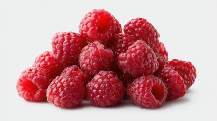 Pile of Fresh Raspberries Still Life Close Up Studio Shot on White Background Delicious and Healthy Red Fruit