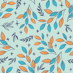 Leaves Modern Style with Stars Vector Seamless Pattern