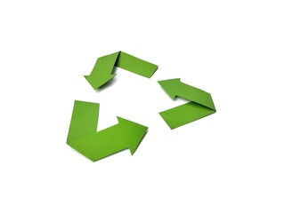 Recycling sign isolated on white background, sustainability concept	