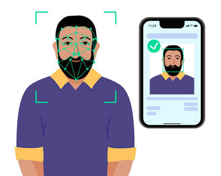 Verification ID is an illustration of Verification ID using system of face recognition and personal ID. The concept is take a photo by holding their own ID to get verified. Vector illustration.