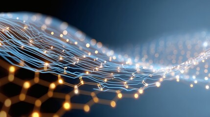 Minimal tech background with precise blue circuit lines and subtle hex pattern emerging from the gradient 