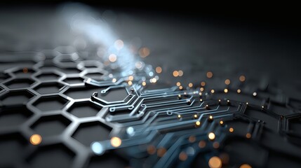 Minimal tech background with precise blue circuit lines and subtle hex pattern emerging from the gradient 