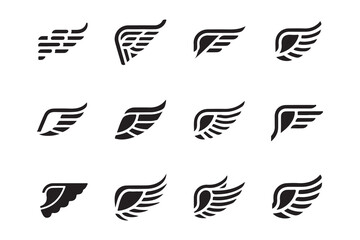 Black vector silhouettes depict a flying set of birds with wings, an iconic symbol of freedom and nature's flight