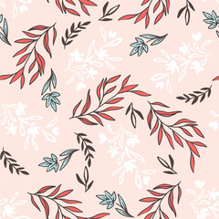Modern Delicate Leaves and Flower Vector Seamless Pattern