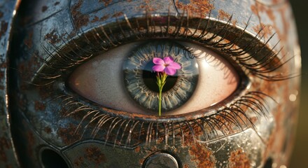 Rusty metal eye with a delicate flower