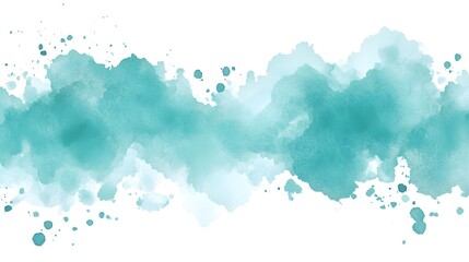 Obraz premium Teal watercolor paint strokes across a white background.
