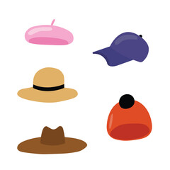 Set of flat vector illustrations with different colors fashion hats